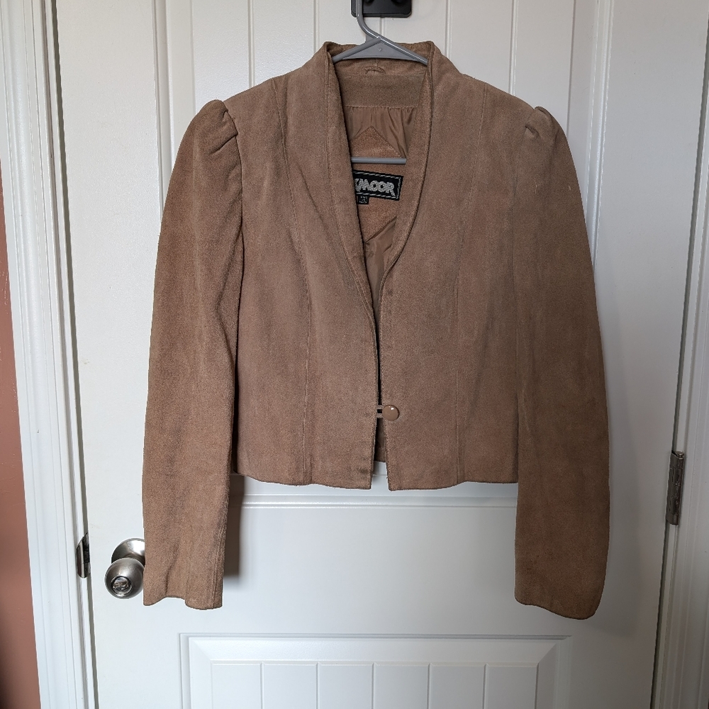 VTG FOXMOOR Leather Princess Shoulder Evening Jacket Brown W3-4 (XS/S)